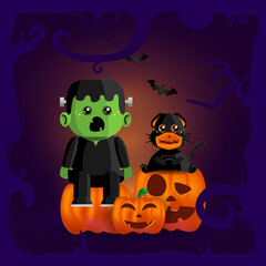 Cute illustration monster with pumpkin design