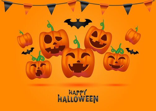 3d happy halloween flying pumpkin background design