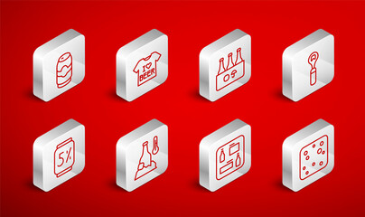 Set line Beer bubbles, T-shirt, Pack of beer bottles, Bottle opener, menu, can, Cold and icon. Vector