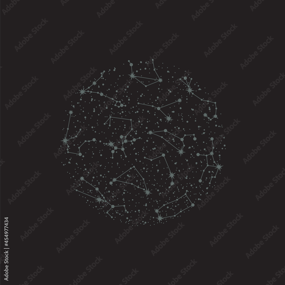 Wall mural vector illustration of zodiac constellations in a sphere. isolated celestial pattern with star syste
