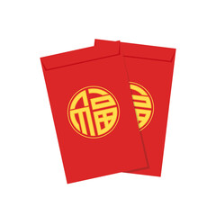 Chinese New Year Money Pack vector. Chinese money pack vector. Vector flat long shadow design. word "Fu" means - Good luck.
