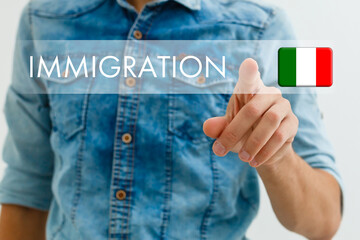 Concept of immigration to France with virtual button pressing