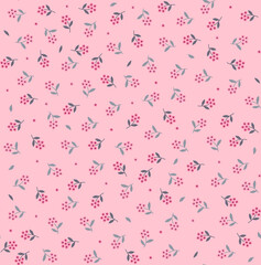 Ditsies floral pattern. Pretty flowers on light pink background. Printing with small fuchsia flowers. Ditsy print. Seamless vector texture. Spring bouquet.