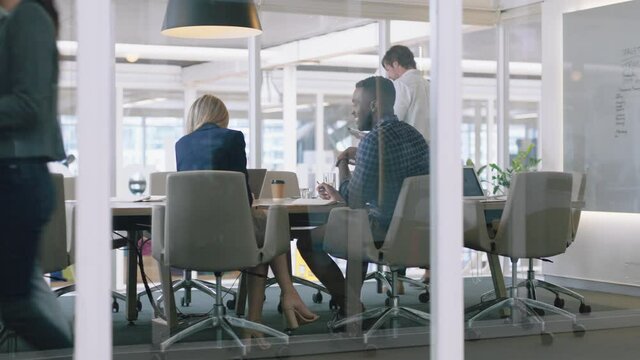 business woman consultant meeting with african american businessman client discussing ideas for startup company development in office boardroom 4k