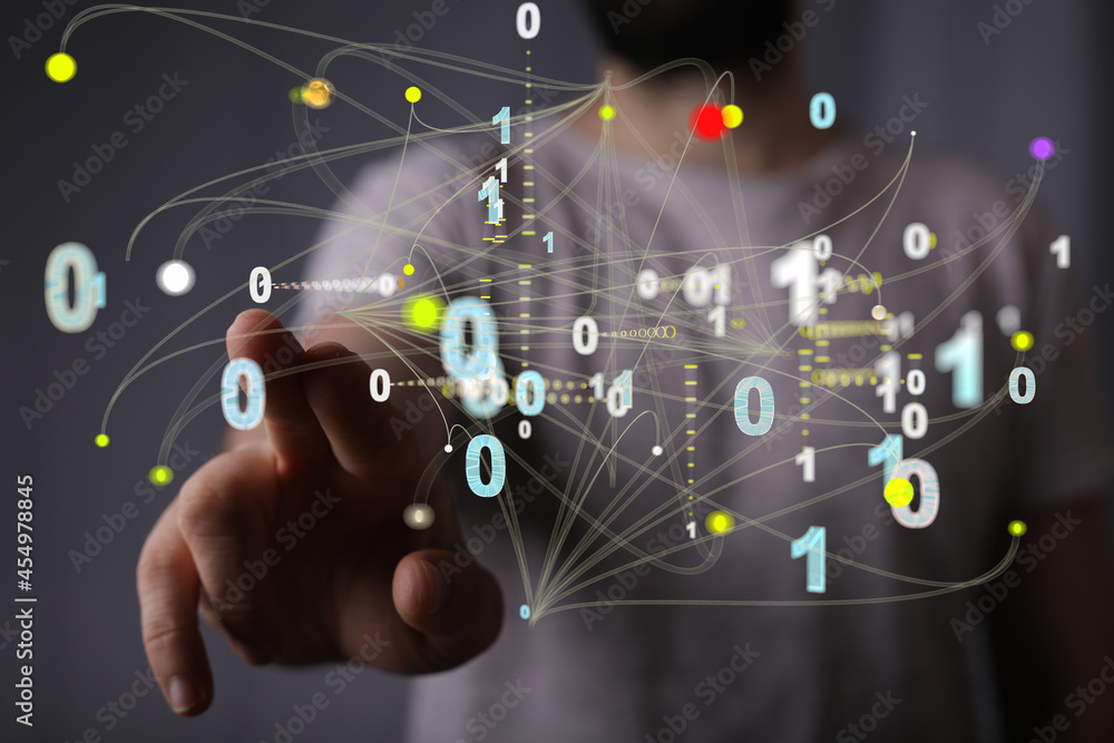Poster big data and artificial intelligence concept. machine learning and cyber mind domination