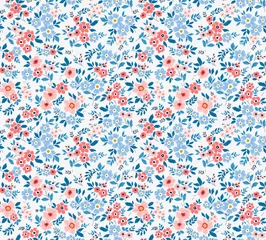 Fotobehang Kleine bloemen Leuk bloemenpatroon in de kleine bloemen. Naadloze vectortextuur. Elegante sjabloon voor modeprints. Bedrukking met kleine roze en lichtblauwe bloemen. Witte achtergrond.