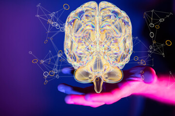 Brain. Digital brain. 3D Science and Technology concept. Neural network. IQ testing, artificial