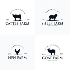 Farm logo design concept cow, lamb, goat and chicken farm