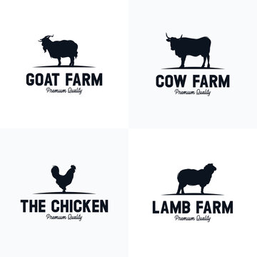 Farm logo design concept cow, lamb, goat and chicken farm