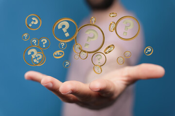 solving problem with digital question marks 3D rendering