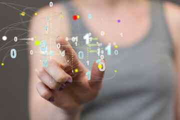 Digital cyberspace with particles and Digital data network connections concept.