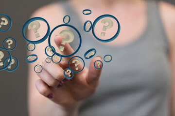 solving problem with digital question marks 3D rendering