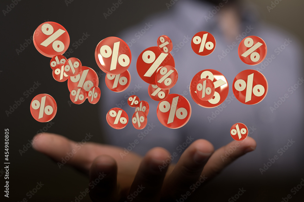 Poster sales icons floating in the air 3d rendering