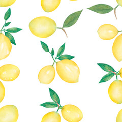 Hand drawn Lemon  Paper, Watercolor Tropical Fruit Pattern, Lemon seamless pattern, Lime repeat pattern for fabric, Eating printing design