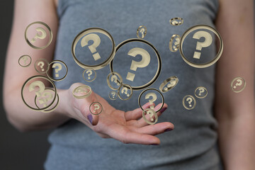 solving problem with digital question marks 3D rendering
