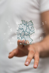 A map of Germany consisting of 3D triangles, lines,