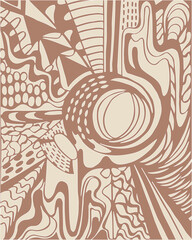 Abstract image with different shapes and symbols around the circle