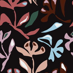 Contrasting seamless pattern of randomly arranged abstract flowers