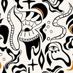 Original seamless pattern of abstract elements and shapes