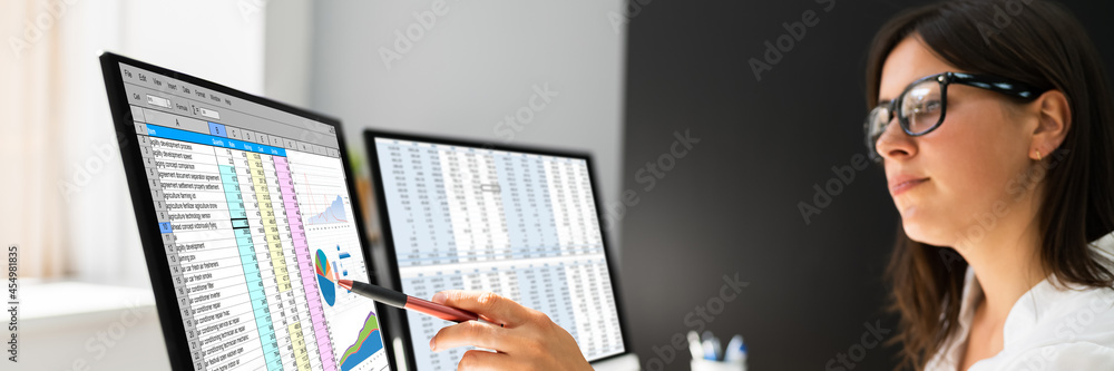 Poster Analyst Working With Spreadsheet Business Data