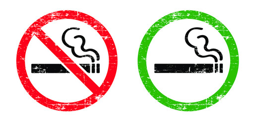 Old signboard. Forbidden no smoking pictogram. Stop, no smoke cigarette tobacco or cigarettes. Smokking signor logo. Flat ector symbol. Designated area.