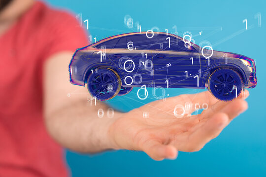 Autonomous car with HUD graphic of Navigation system driving