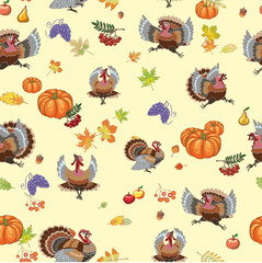Posters on the day of Thanksgiving, pattern, festive turkey image, color fun pattern for decoration, packaging and printing