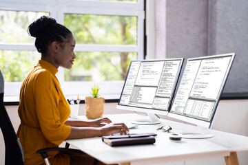 African American Woman Programmer. Girl Coding