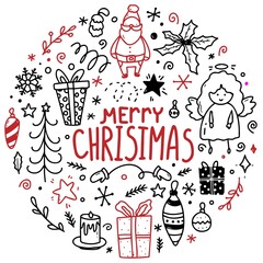 Big set of Christmas design element in doodle style