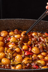 Roasted small potatoes with beef sauce