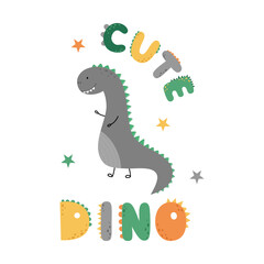 A card with a cute dinosaur. Poster for children. Vector illustration