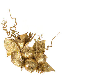 Traditional golden decorative branch isolated on white background