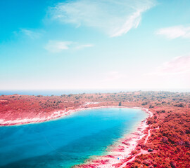 Breathtaking color infra-red lagoon on sunny day. Artistic style picture.