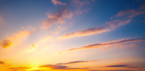 Naklejka na ściany i meble Awesome colorful sunset with cloudy sky. Photo of textured sky.
