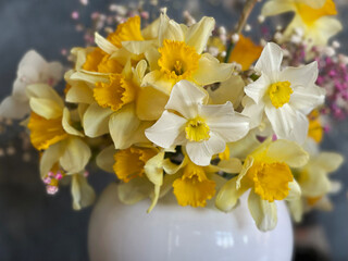 Beautiful bouquets from white  narcissuses 