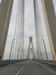 Fototapeta premium the road over the cable-stayed bridge over its structures
