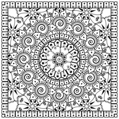 Mehndi flower for henna, mehndi, tattoo, decoration. decorative ornament in ethnic oriental style. doodle ornament. coloring book page.