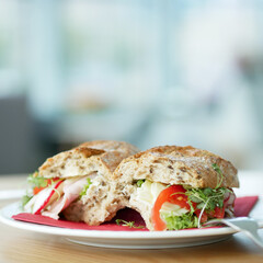 Sandwich on a plate. Broken sandwich on a plate