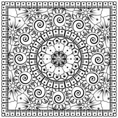 Mehndi flower for henna, mehndi, tattoo, decoration. decorative ornament in ethnic oriental style. doodle ornament. coloring book page.