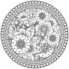 Mehndi flower for henna, mehndi, tattoo, decoration. decorative ornament in ethnic oriental style. doodle ornament. coloring book page.