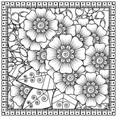 Mehndi flower for henna, mehndi, tattoo, decoration. decorative ornament in ethnic oriental style. doodle ornament. coloring book page.