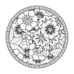 Mehndi flower for henna, mehndi, tattoo, decoration. decorative ornament in ethnic oriental style. doodle ornament. coloring book page.