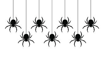 Black spiders hanging on a web.  Vector illustration.