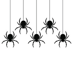 Black spiders hanging on a web.  Vector illustration.