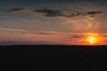 Beautiful sunset in the sky with clouds.