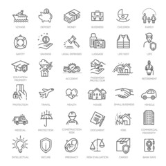 Insurance - outline icon set, vector, simple thin line icons collection