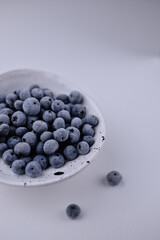 blueberries in a white bowl - macro copy space