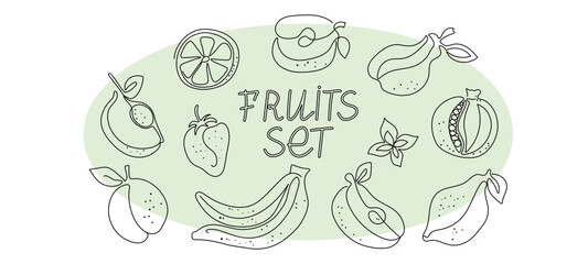 Set of abstract fruits. One line drawings. Vector illustration. Isolated background.