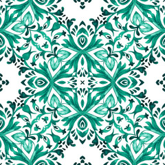 Vintage damask seamless ornamental watercolor arabesque paint tile design pattern ceramic tile
