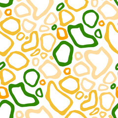 Seamless vector pattern with abstract modern doodles. Bright summer print. Trendy colorful background. Vintage geometric doodles.	